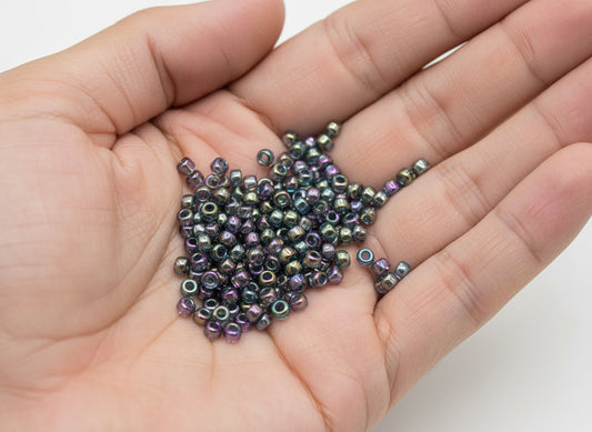 11/0 Miyuki Seed Beads - 25g Bag – Transparent Blue Gray Rainbow Gold Luster – Colour 2444