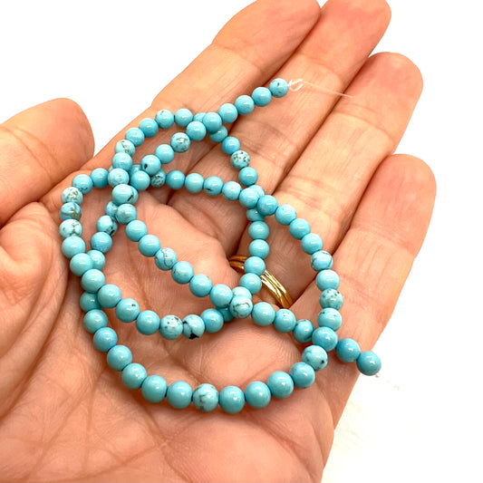 4mm Turquoise Howlite Round Bead Strand - Approx 95 Beads