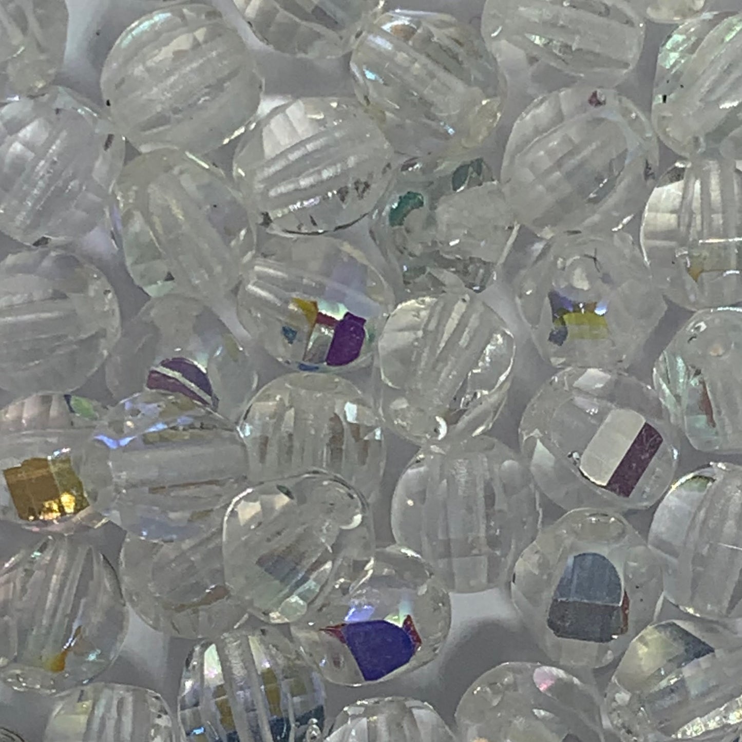 7mm Czech Round Fire Polish Beads - Crystal AB - Pack of 20