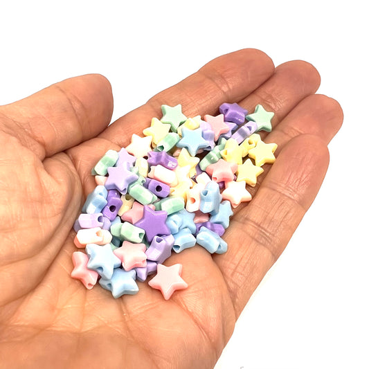 Acrylic Star Beads - 8mm - Large Hole - Mixed Colours - Pack of 100