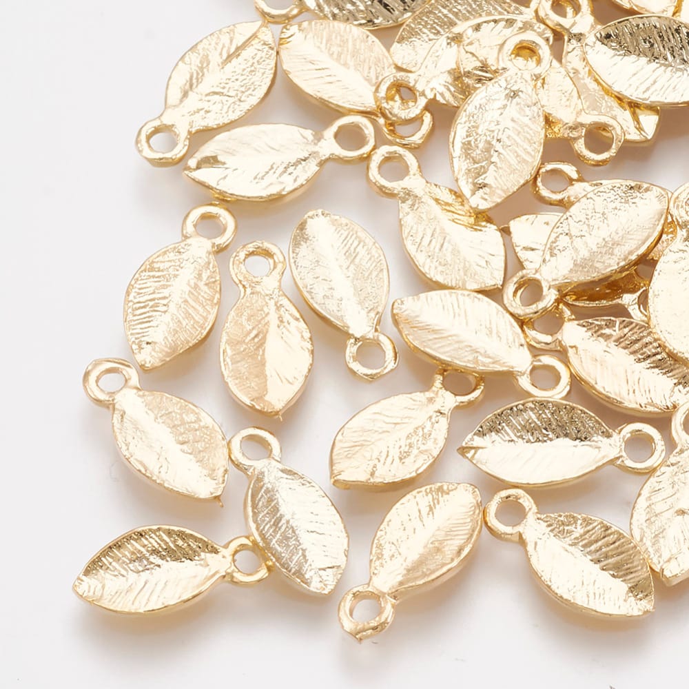 18k Gold Plated Mini Leaf Charm 10mm – Pack of 5