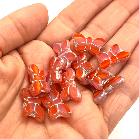 11x20mm Czech Glass Vintage Style Table Cut Butterfly Beads - Sunset - Per Piece