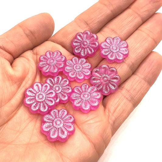 18mm Vintage Daisy Bead – Sugar Plum Pink – Per Piece