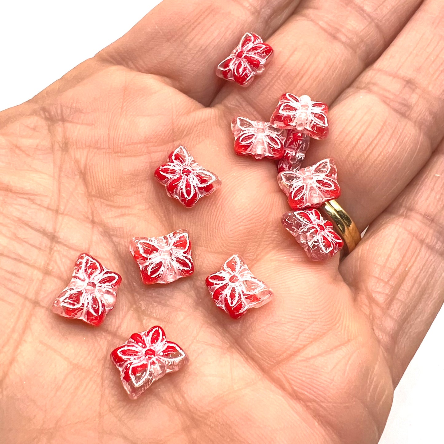 9x7mm Czech Glass Vintage Style Butterfly Beads - Poppy - Pack of 5