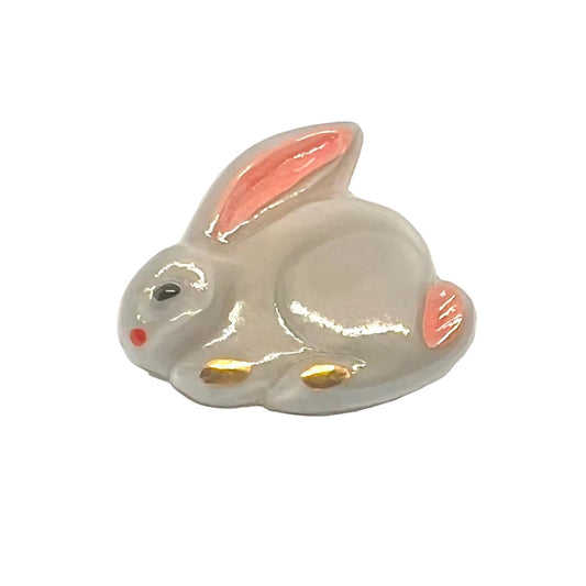 Vintage Czech Glass Grey Rabbit Button 26x21mm - Hand Painted