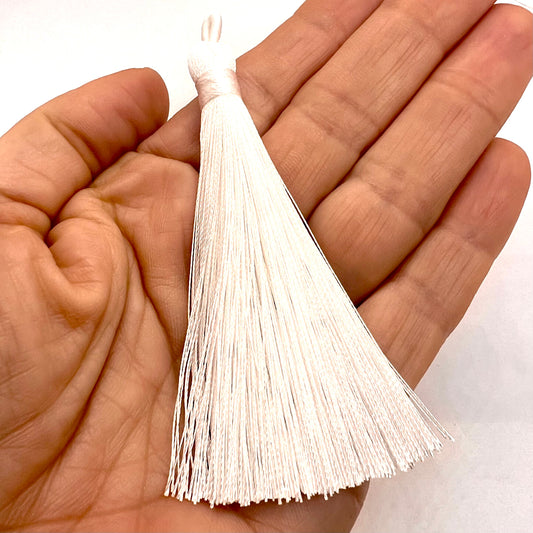 Long 8cm Satin Tassel - Snow White