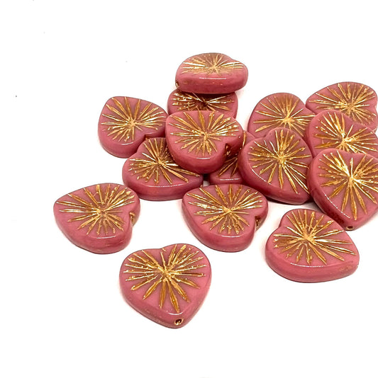 18mm Czech Glass Vintage Kiwi Heart Bead - Mauve - Per Piece
