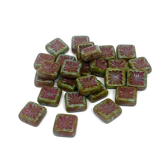 10x10mm Czech Glass Starburst Bead – Turquoise Picasso Pink Wash – Pack of 5