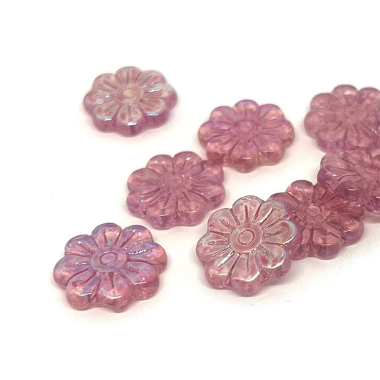18mm Vintage Daisy Bead – Light Amethyst Shimmer – Per Piece