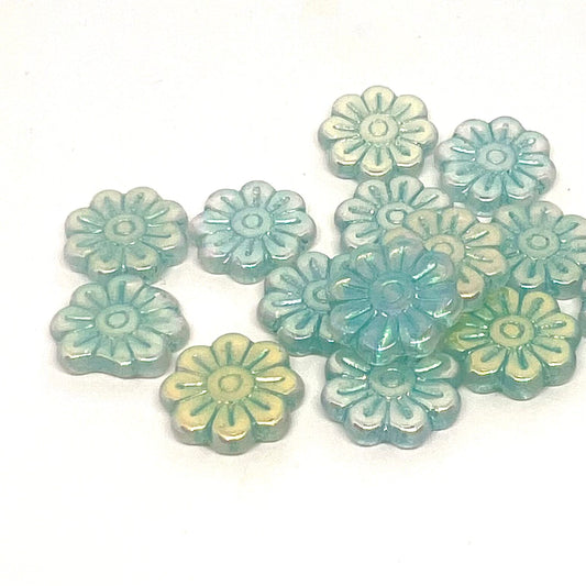 18mm Vintage Daisy Bead – Aqua Shimmer – Per Piece