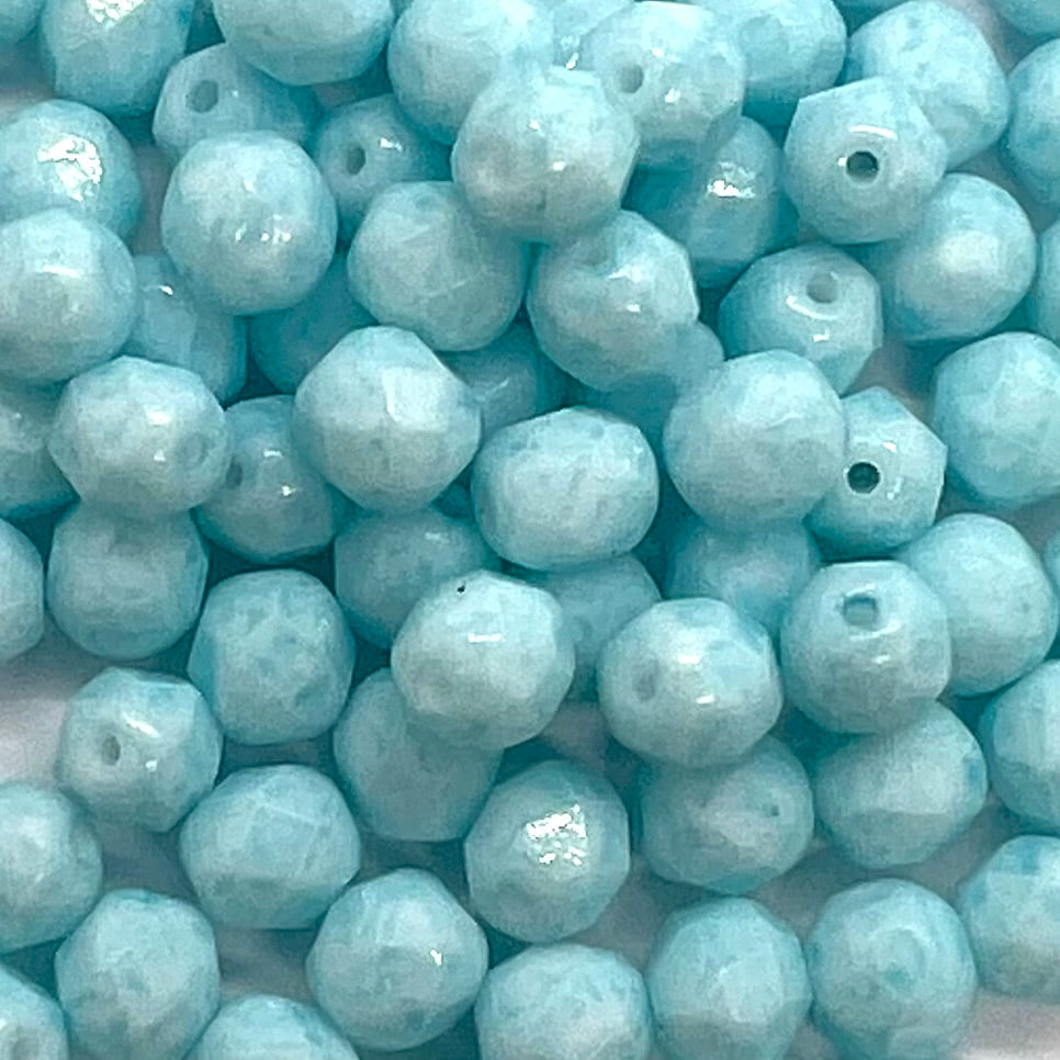 6mm Czech Fire Polish – 02010-34308 – Milky Turquoise x 100