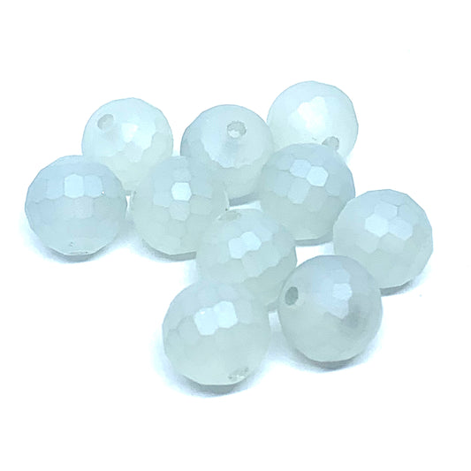 10mm Frosty Grey Faceted Round Glass Beads - Pack of 10