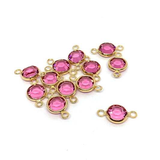 Gold Plated Preciosa Birthstone Channel Link - 6mm - Rose (October Birthstone)