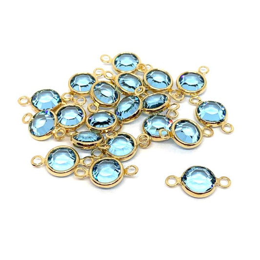 Gold Plated Preciosa Birthstone Channel Link - 6mm - Aquamarine (March Birthstone)