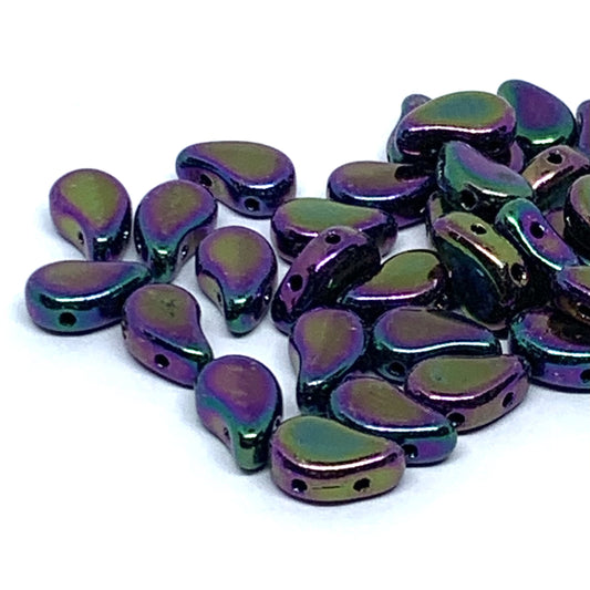 Paisley Duo Beads 8x5mm – 10g – Jet Red Iris