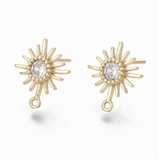 18k Gold Plated Cubic Zirconia Sun Earring Studs - Priced Per Pair