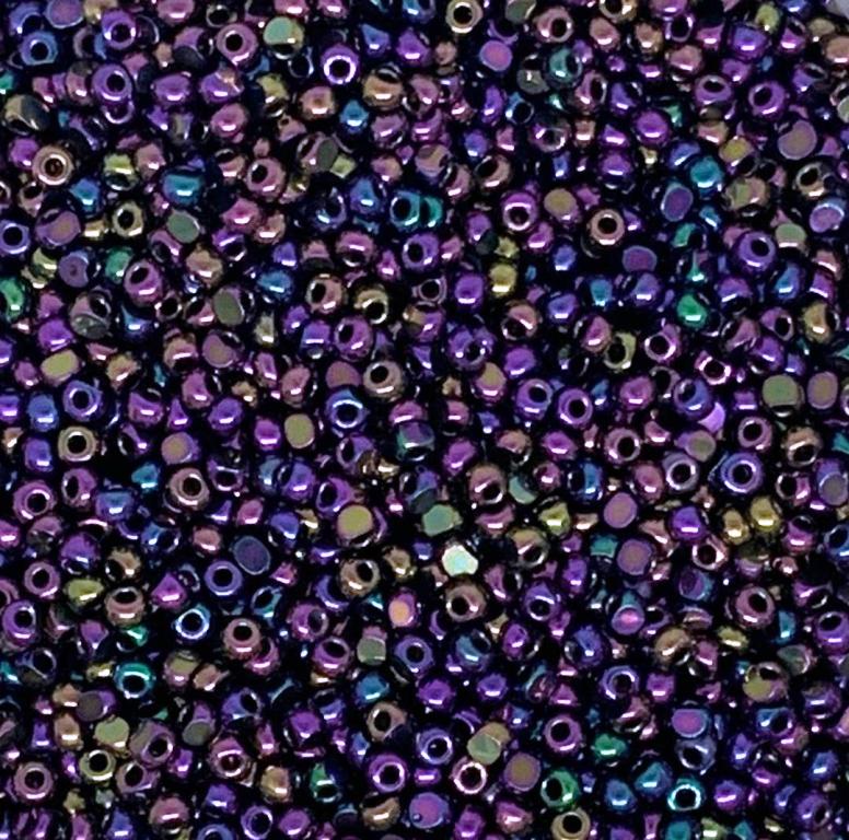 11/0 Preciosa Faceted Seed Beads - 10g Bag - Jet Red Iris