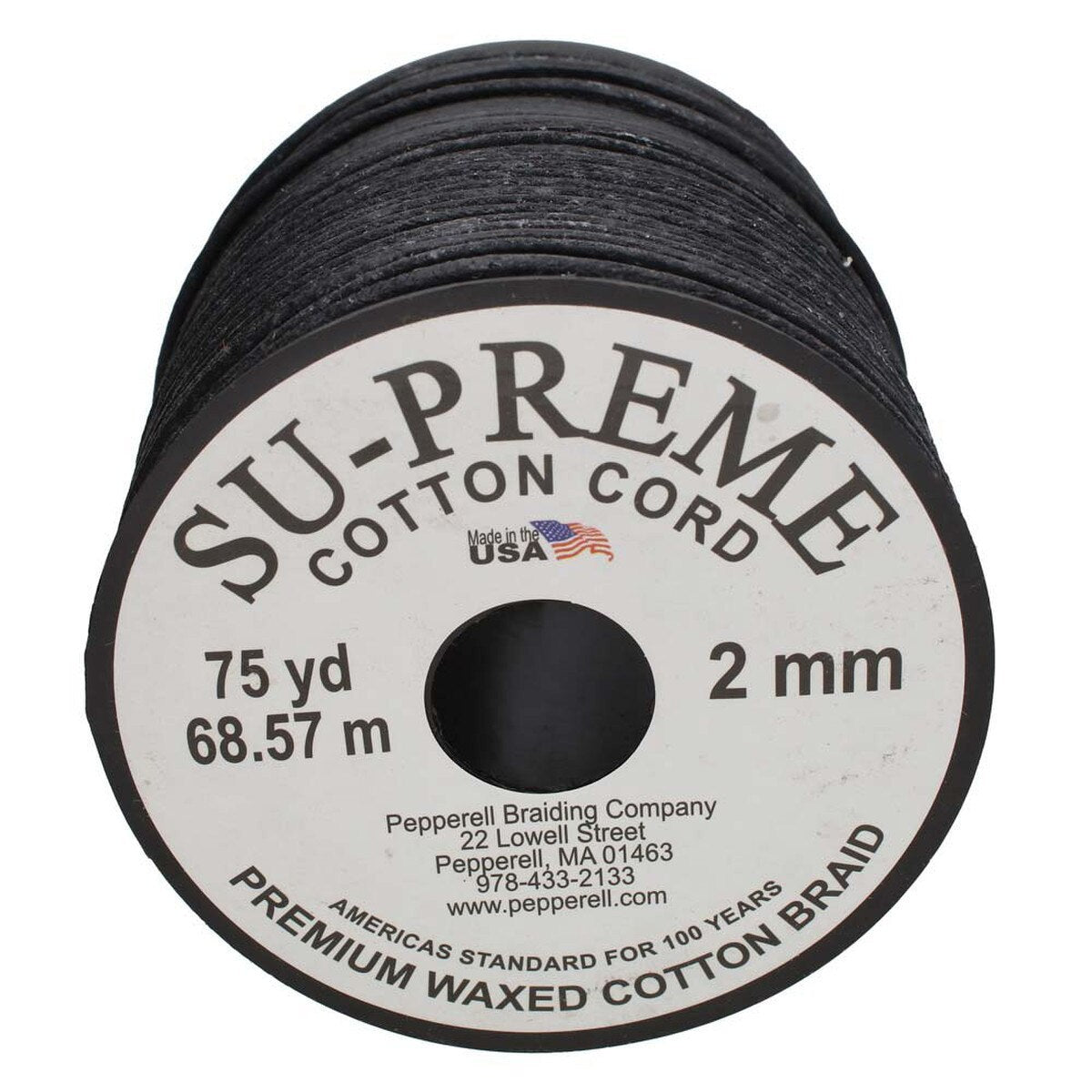 Tony’s Black 2mm Waxed Cotton Cord – 75 Yard Reel