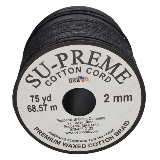 Tony’s Black 2mm Waxed Cotton Cord – 75 Yard Reel