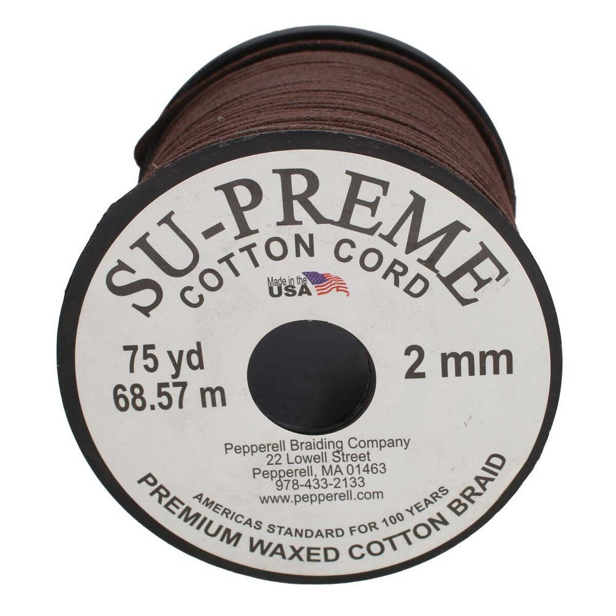 Tony's Brown 2mm Waxed Cotton Cord β 75 Yard Reel