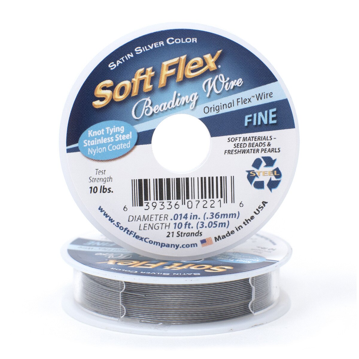 Soft Flex Beading Wire - Satin Silver - 10ft Spool - 10lb Break Strength - Knottable!