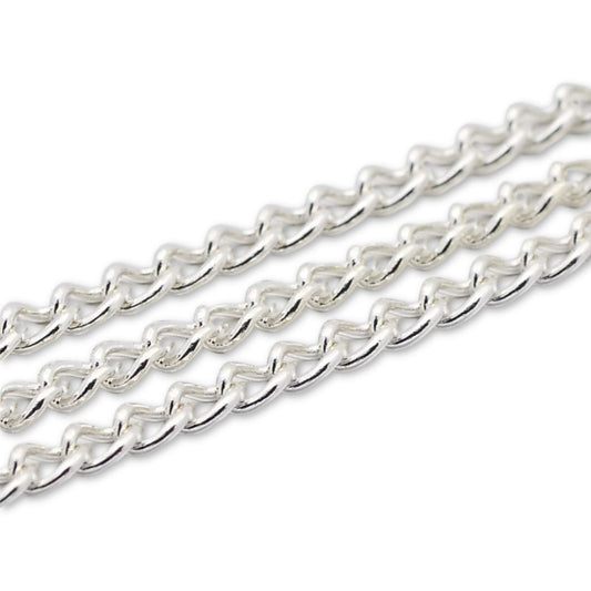 Silver Plated Curb Chain – Medium (3x2.2mm) – 1 meter