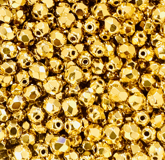 3mm Czech Fire Polish - 00030/68304 - 24k Gold Plated x 100