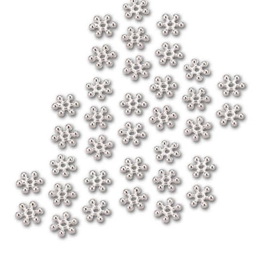 Silver Plated Snowflake Spacer Beads – 8.5mm – Pack of 100