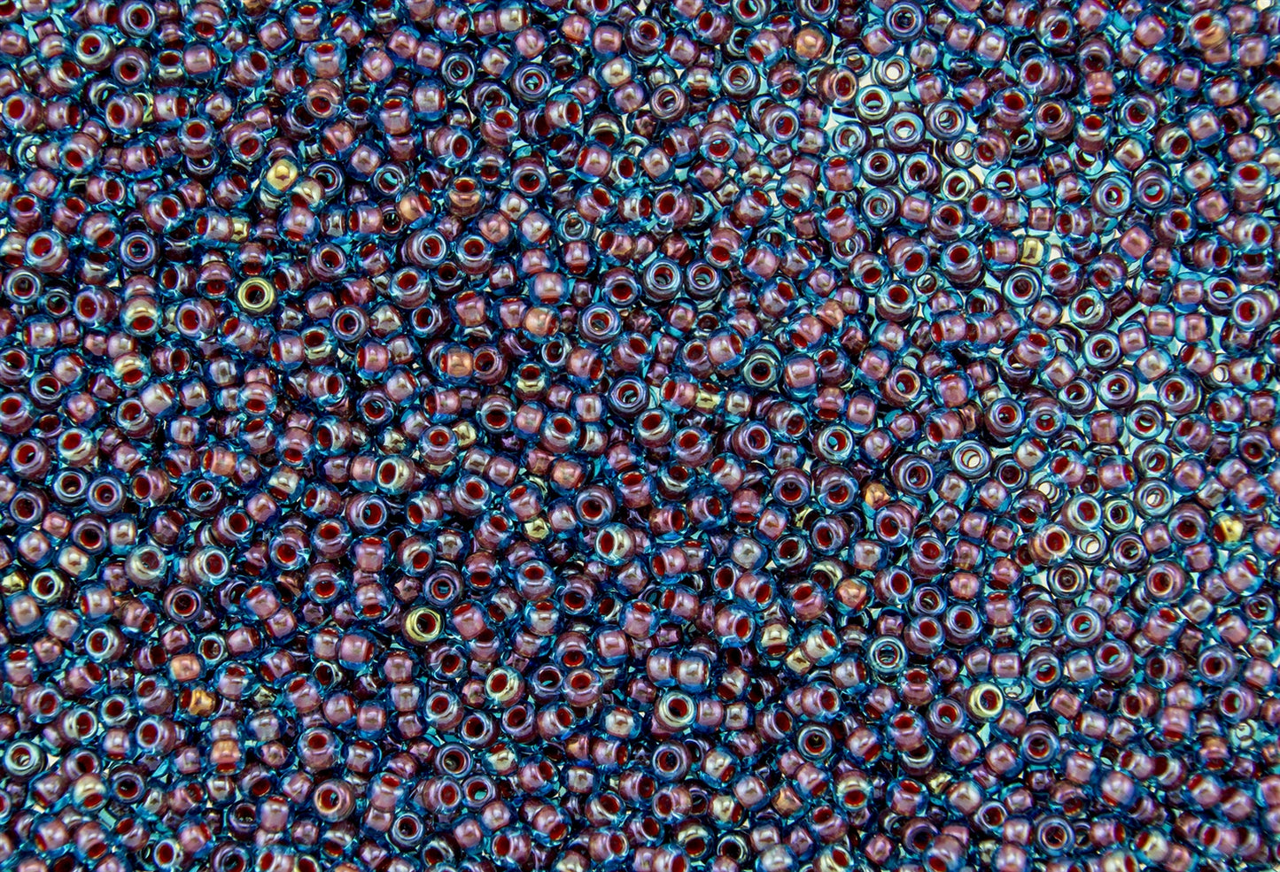 11/0 Toho Seed Beads - 10g Bag β Inside Colour Aqua/Oxblood Lined - Colour 381