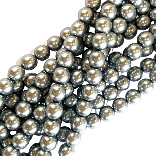 10mm Czech Round Glass Pearl Strand of 20 – 70484 – Silver