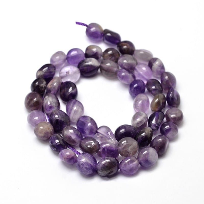 5-8mm Natural Amethyst Smooth Nugget Bead Strand - Approx 14 Inches