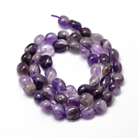 5-8mm Natural Amethyst Smooth Nugget Bead Strand - Approx 14 Inches