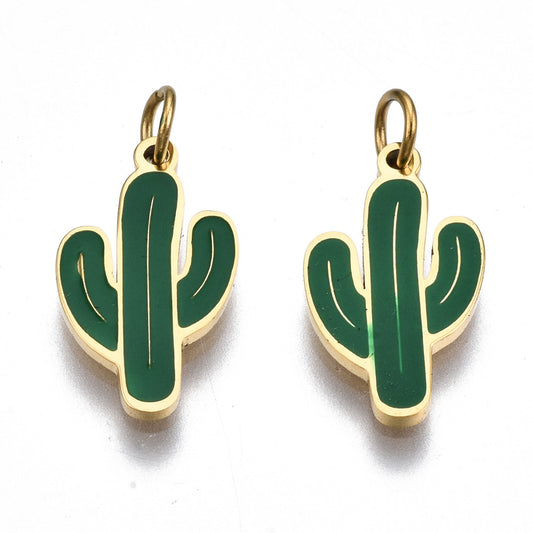 14k Gold Plated Enamel Cactus Charms 15x8.5mm - Pack of 2