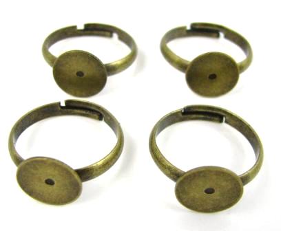 Antique Brass Flat Pad Adjustable Rings x 4