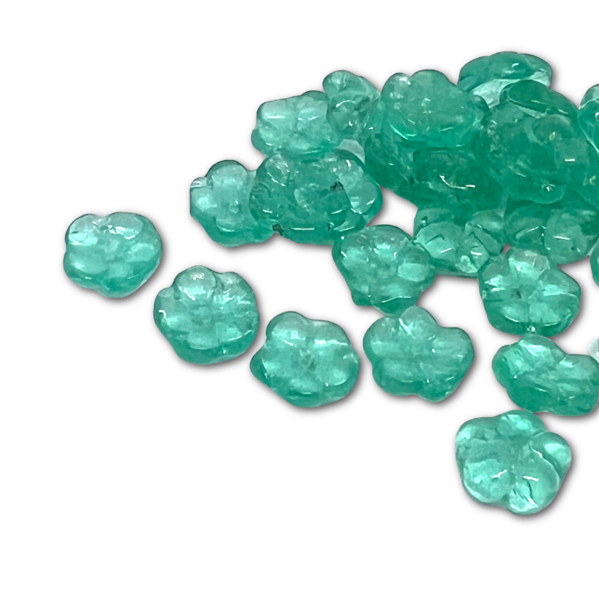 Indian Glass Flower Beads - 9mm - Approx 30 - Aqua