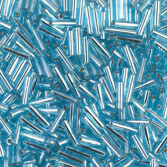 6mm Miyuki Bugle Beads 10g – Aqua Silver Lined