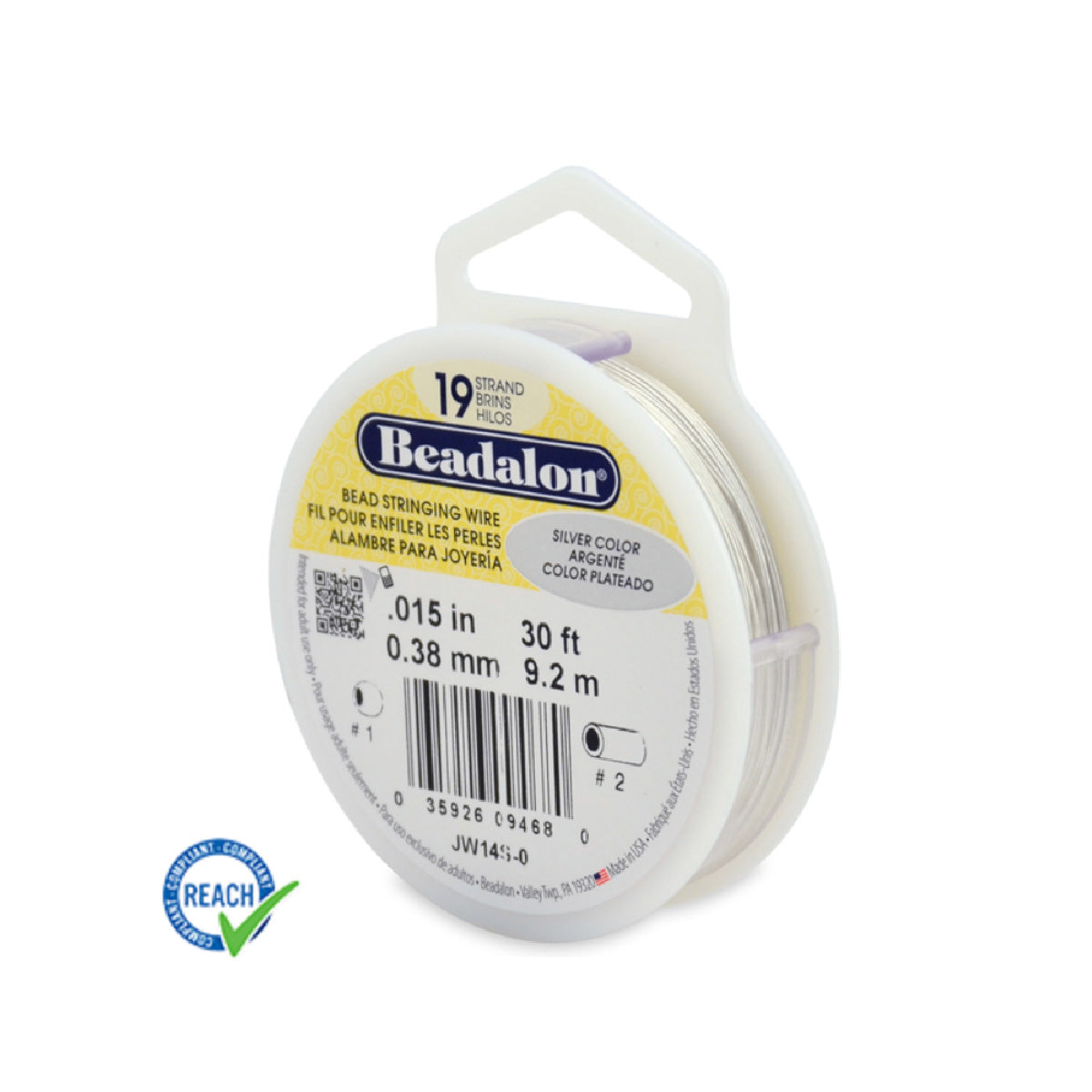 Beadalon 19 Strand 0.15 diameter - 30ft Spool - Silver Colour