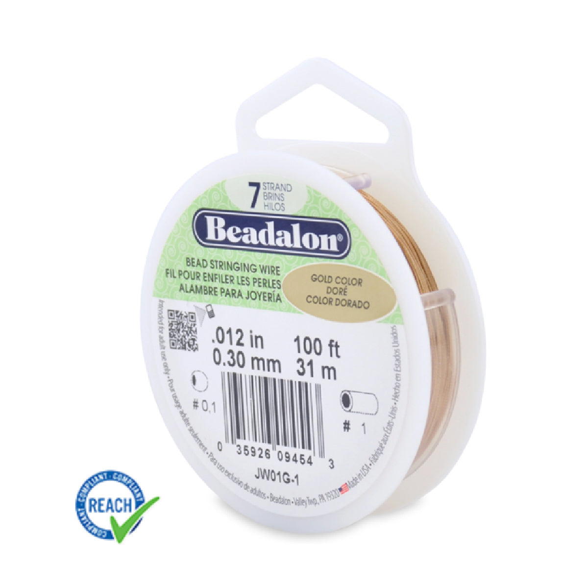 Beadalon 7 Strand 0.15 - 30ft Spool β Gold Colour