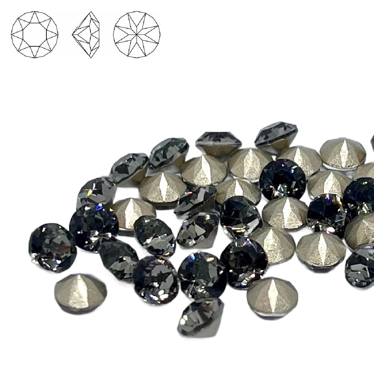 Aurora Pointy Back Chaton (C1088) SS29 – 6mm – Black Diamond – Pack of 2