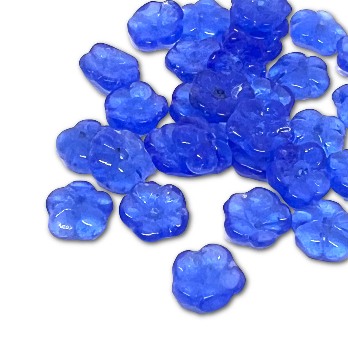 Indian Glass Flower Beads - 9mm - Approx 30 - Sky Blue