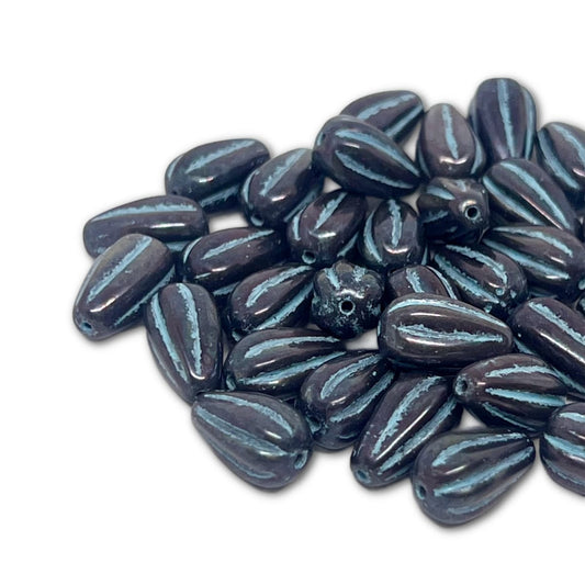 13x8mm Drop Melon Beads - Indigo Wash - Priced Per Piece