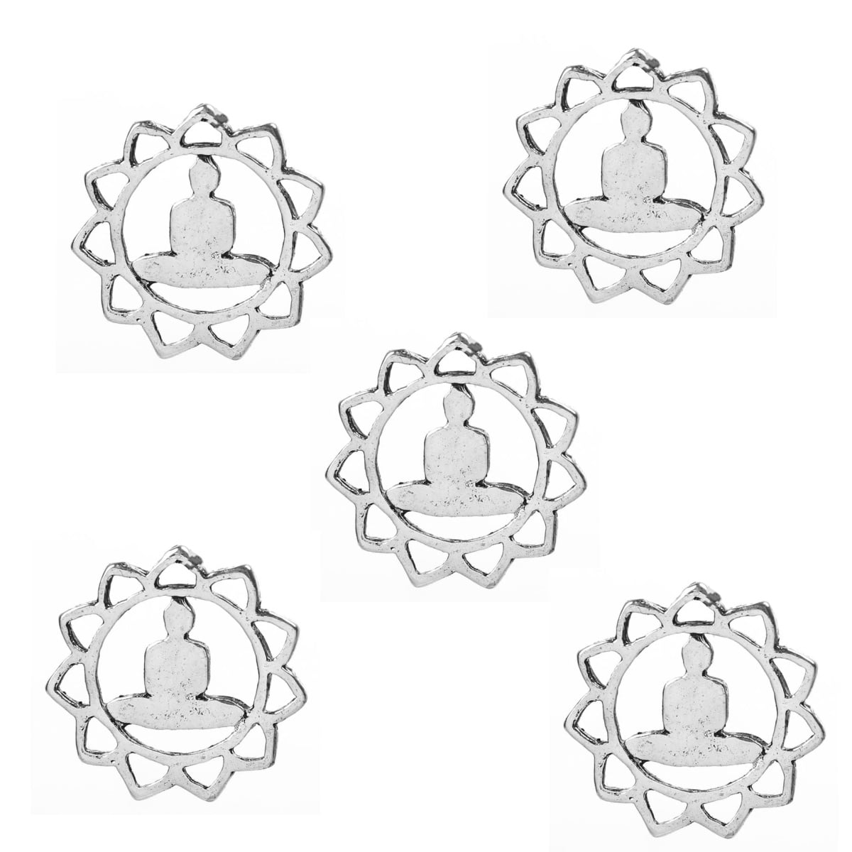 Silver Plated Buddha and Sun Charm 17x17mm – Pack of 5