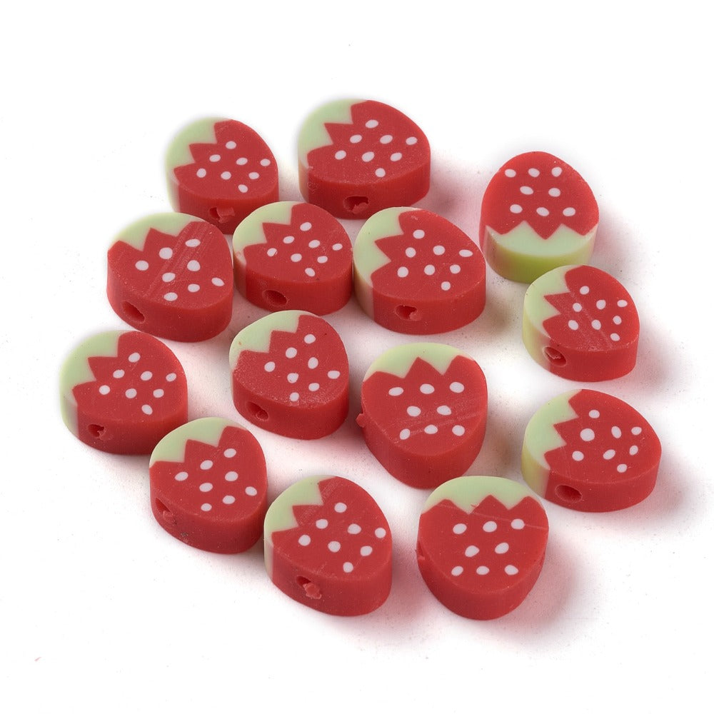 Polymer Clay Strawberry Beads - Pack of 20