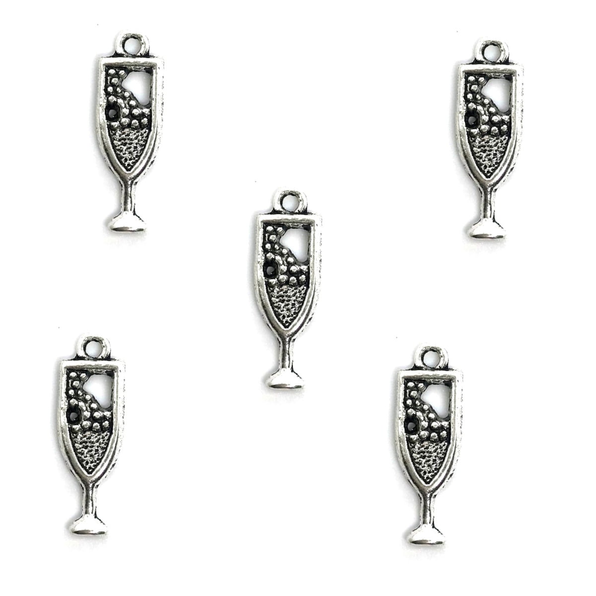 Antique Silver Champagne Flute Charm 20x7mm β Pack of 5