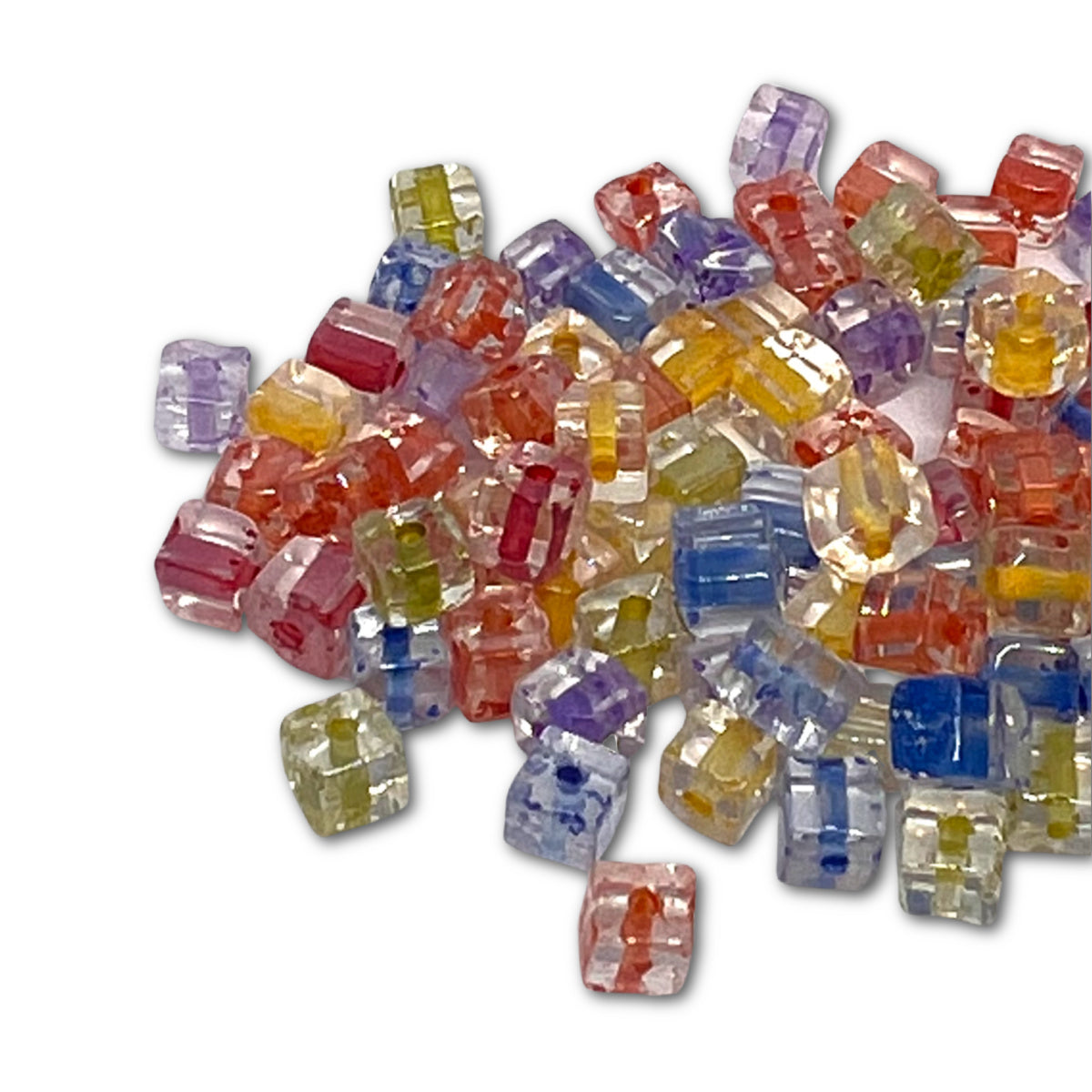 4mm Inside Colour Lined Cube Bead Mix β 25g Bag (approx 100)