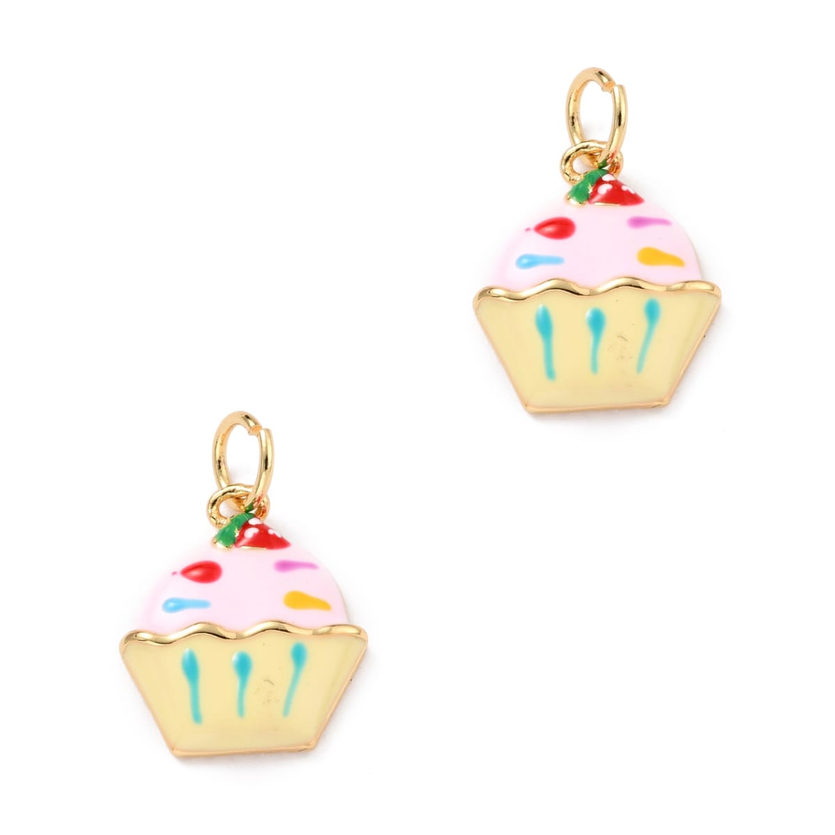 Handpainted 18k Gold Plated Enamel Cup Cake Charm 14.5x12mm - Pack of 2