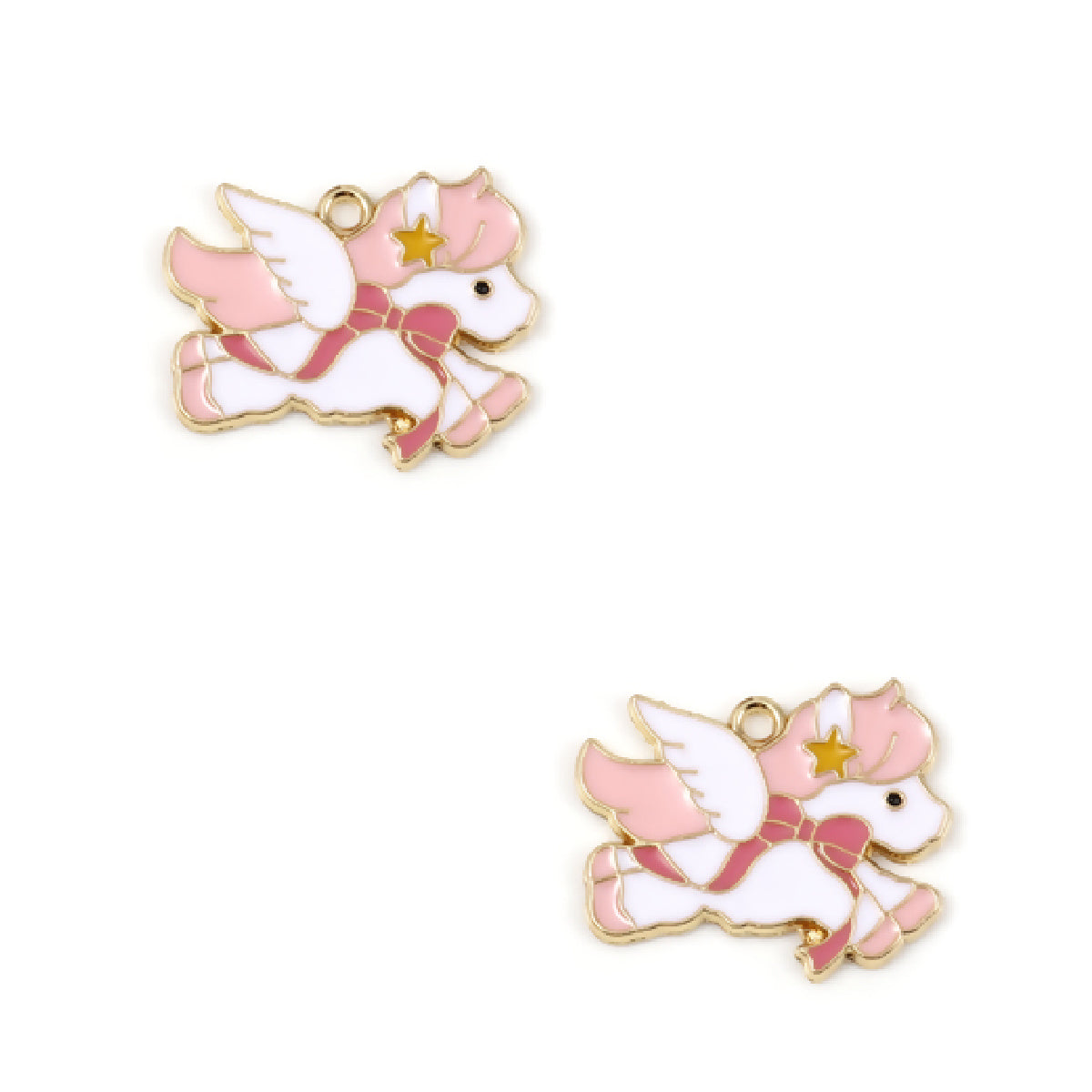 Gold Plated Enamel Cute Flying Pony Charm 26x22mm β Pack of 2