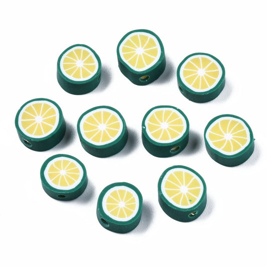 Polymer Clay Lime Beads - Pack of 10