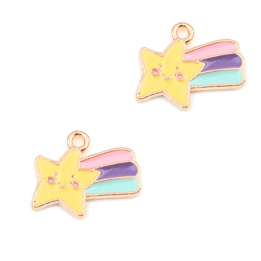 Rose Gold Plated Enamel Shooting Star Charm 18x15mm - Pack of 2