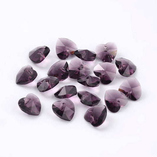 10mm Crystal Heart Pendant – Pack of 10 – Amethyst